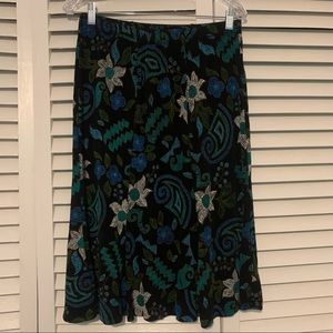 West End Made in Mexico Colorful Blue and Black Floral Stretch Flowy Skirt